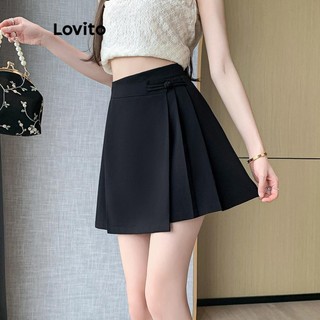 Chân váy Lovito xếp ly màu trơn phong cách thường ngày cho nữ LNE60462