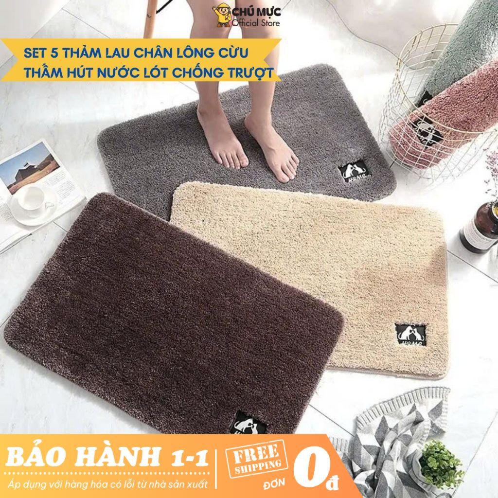 Set 5 thảm lau chân lông cừu CMS thảm chùi chân trải sàn siêu thấm nước có lót cao su chống trượt