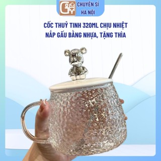  Cốc thủy tinh nắp gấu Bear chịu nhiệt cao 320ML ly thủy tinh chịu nhiệt lên tới 150 độ 
