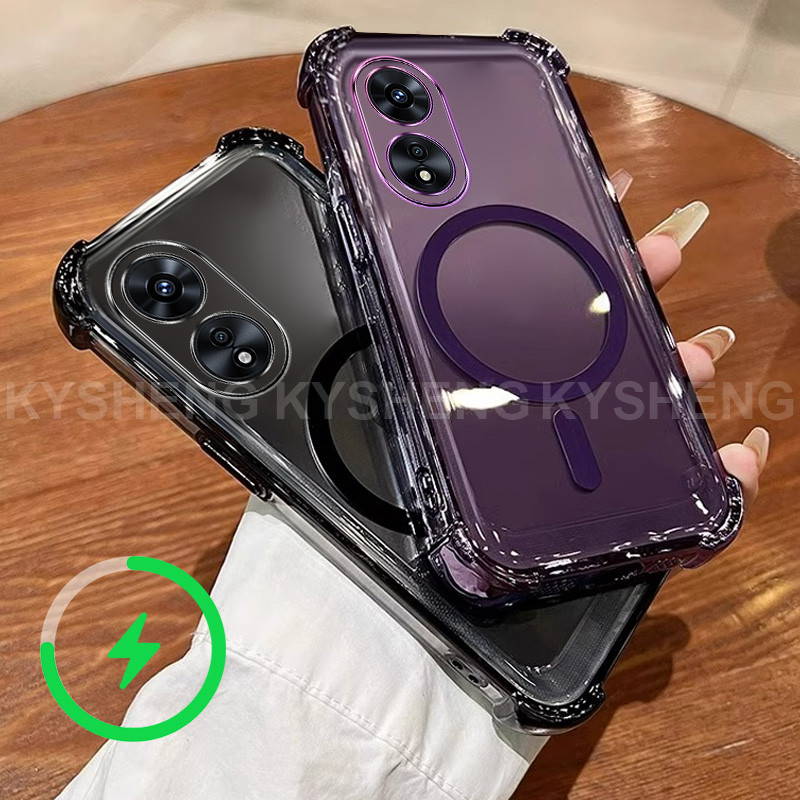 Ốp Lưng Cho OPPO A58 A78 4G 5G A98 Ốp Điện Thoại TPU Sạc Từ Tính Bốn Góc Chống Rơi Trong Suốt Vỏ Mềm WBQ
