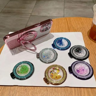 360 Xoay Bling Quicksand Mạ Nhẫn Giá Đỡ Thời Trang Lấp Lánh Đứng Cầm Cho Điện Thoại Di Động Mặt Sau Miếng Dán Ổ Cắm Chân Đế