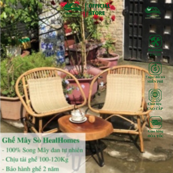 Ghế lười mây tre con sò HealHomes, trang trí sân vườn ban công, decor phòng khách, bàn ghế uống trà