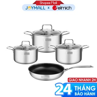 Bộ 4 nồi chảo Inox đáy từ cao cấp 3 đáy Elmich Trimax Classic EL-2110OL 18,20,24cm, chảo 26cm, Hàng chính hãng - JoyMall