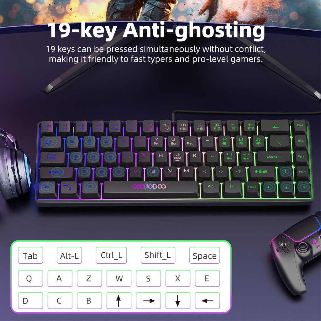 Bàn phím có dây Goojodoq 68 phím thiết kế tiện dụng với đèn RGB tương thích với nhiều hệ thống | BigBuy360 - bigbuy360.vn