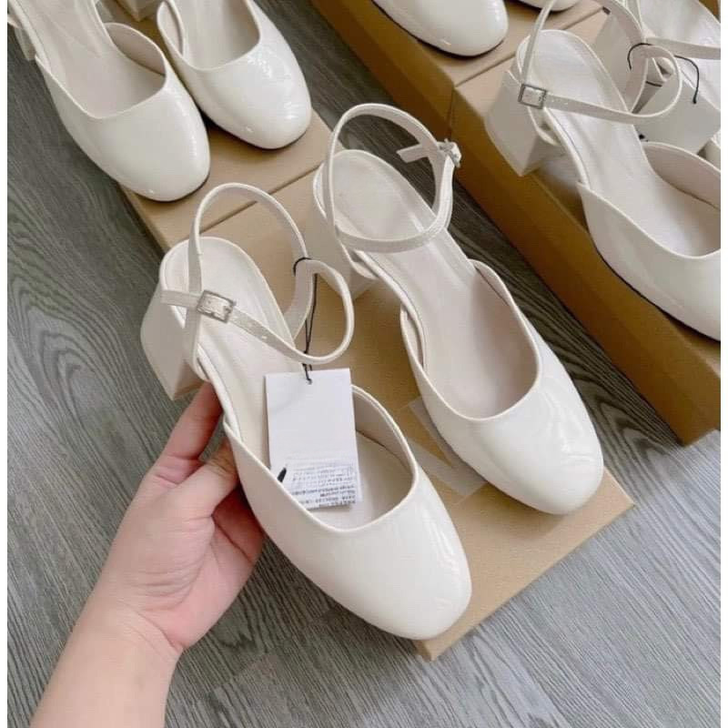 HC Giày ZR gót vuông mũi tròn da trơn FULL Box [ hàng sẵn] HC