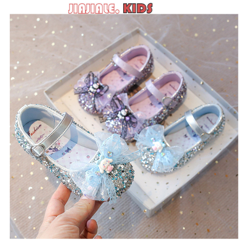 Bé Gái Sáng Bóng Giày Công Chúa Xuân Hè 2025 Bướm Buộc Hoạt Hình Cinnamoroll Kuromi Giày Da