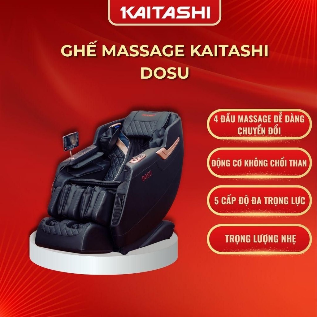 GHẾ MASSAGE KAITASHI DOSU - 4 ĐẦU MASSAGE, ĐỘNG CƠ KHÔNG CHỔI THAN, 5 CẤP ĐỘ, TRỌNG LƯỢNG NHẸ