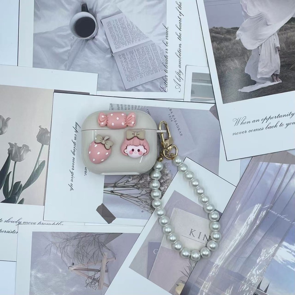 Dành Cho GOOJODOQ J201 J206 Case ốp tai ng Vỏ Tai Nghe Cá Tính Kem Trắng Kẹo Dâu Họa Tiết Hộp đựng t