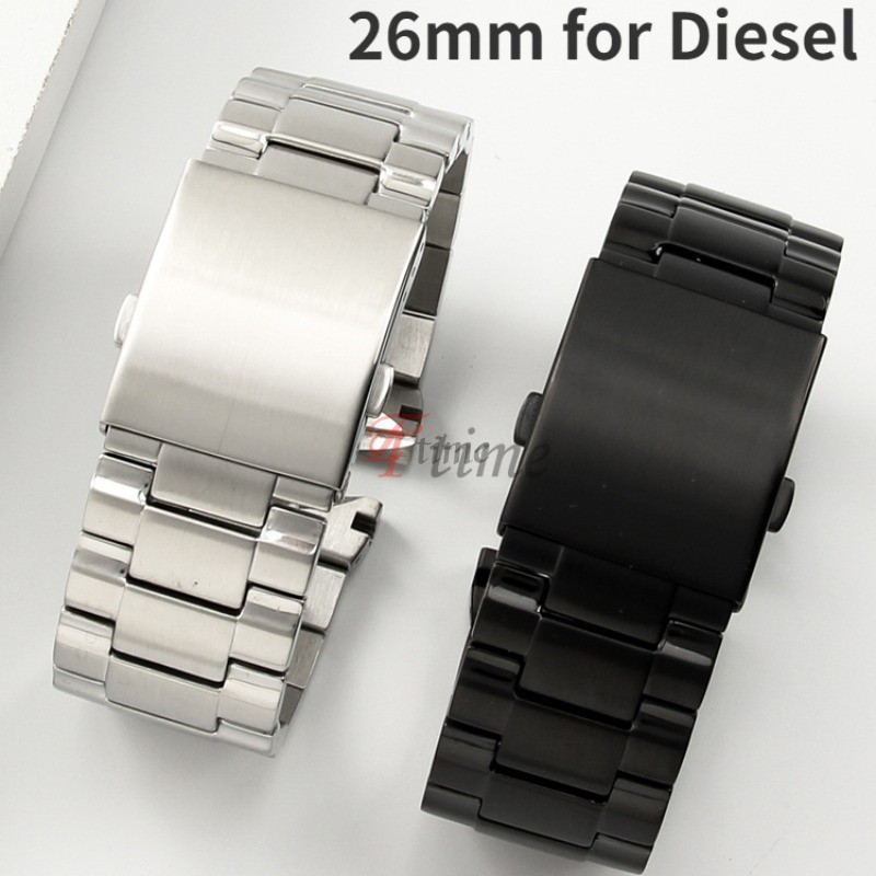 Dây đeo đồng hồ bằng thép không gỉ nguyên khối cho dây đeo Diesel 26mm Nam DZ4318 DZ7305 Đen Thép ti