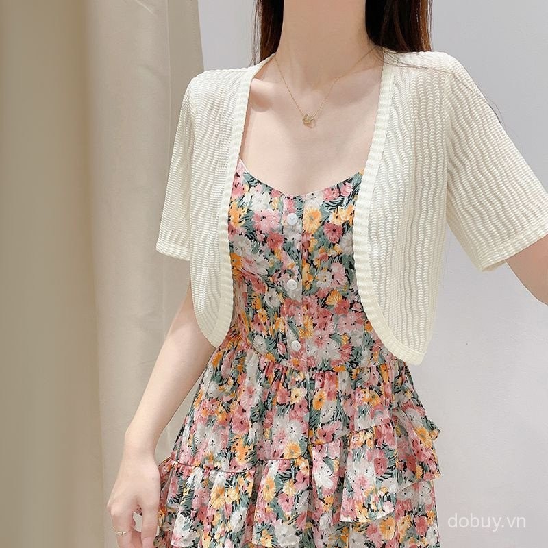 Áo khoác blazer nữ phong cách Hàn Quốc mùa hè trắng đen tay ngắn ren Bolero filipiniana áo khoác car