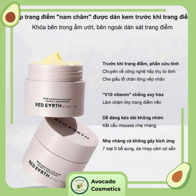 🥑RED EARTH - Kem Lót RED EARTH Dưỡng Ẩm Da Mặt RED EARTH V10 - Che Lỗ Chân Lông Và Dưỡng Ẩm Cao Cấp