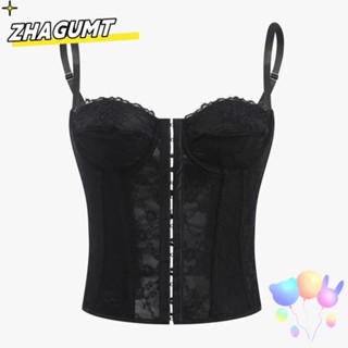  ZHAGUMT Gợi Cảm Xương Cá Corset Bụng Co Giãn Màu Trơn Mùa Hè Áo Thường Ngày Ren Nữ Vest 