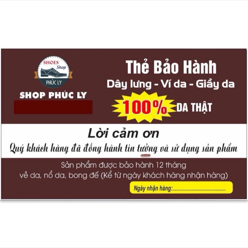 Thẻ bảo hành 12 tháng cho giày -