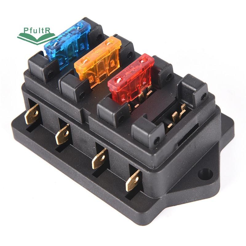 PfultR Car 4 Way Circuit Standard ATO Blade Fuse Box Block Holder 12V / 24V + Cầu chì 4 chiều.