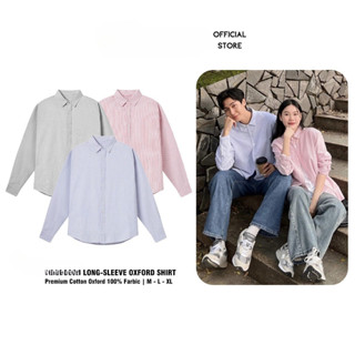 Áo Sơ Mi Kẻ Sọc Tay Dài Nam Nữ Hàn Quốc Local Brand MVP Chất Liệu Oxford Form Rộng.