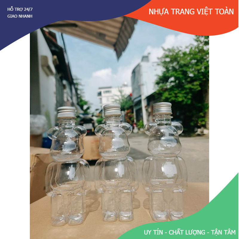 30 Chai nhựa gấu 250ml kèm nắp - chai nhựa bearbrick