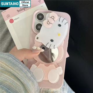 Suntaiho Ốp Lưng iPhone Màu Hồng Dễ Thương Hello Kitty Thời Trang Lật Gương Trang Điểm Ốp Điện Thoại Silicon Mềm Cao Cấp Chống Sốc Cho iPhone 11 12 13 14 15 16 Pro max IP 7 8 Plus Iphon X Xs XR Xs max