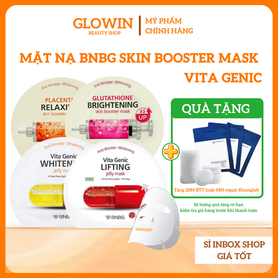 Hộp 10M Mặt Nạ BNBG Skin Booster Mask Mặt Nạ BNBG Vita Genic dưỡng trắng cấp ẩm, phục hồi da  - Glow