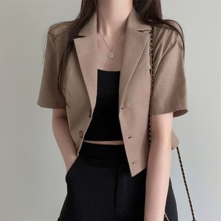 Áo khoác ngắn tay phong cách Hàn Quốc cho phụ nữ, màu sắc đồng nhất, áo khoác mùa hè mỏng, rộng rãi, thanh lịch cho ngườ
