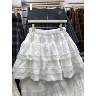  Chân Váy Bèo Màu Trắng Viền Ren 3 Tầng Xòe Ngắn Phồng Mềm Mại Lưng Chun Có Quần Bảo Hộ Phong Cách Ballet Ngọt Ngào 