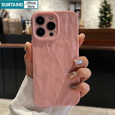 Ốp Điện Thoại Suntaiho Đơn Giản Màu Trơn Frosting Wave Hàn Quốc Màu Hồng Silicon Mềm Chống Sốc Cho iPhone 16 15 14 13 12 11 Pro Max IP 7 8 Plus Iphon X Xs XR Xs Max