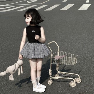  Bộ Đồ Bé Gái Mùa Hè Bán Chạy Mới Áo Vest Cotton Đa Năng Quần Bông Kẻ Caro Thời Trang 