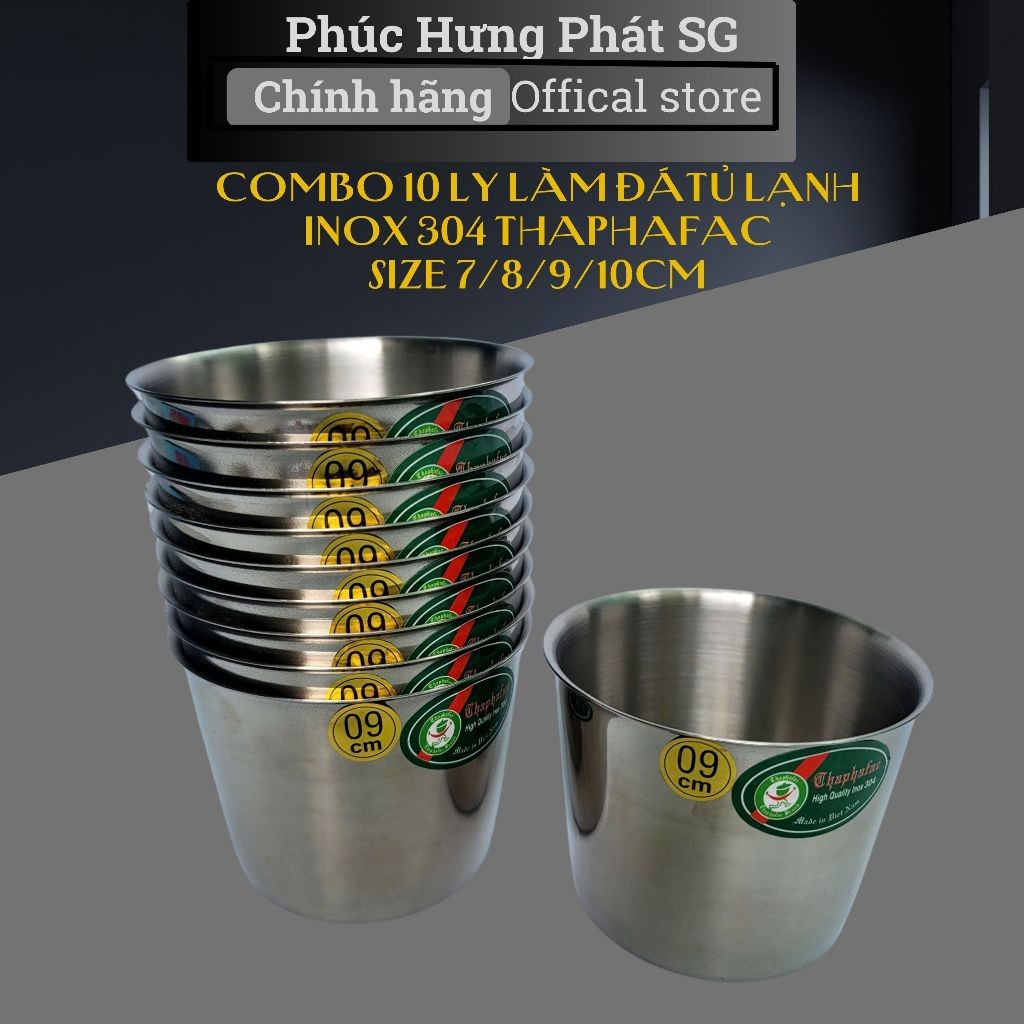 Ly Làm Đá Inox 304 Thaphafac, Cốc Inox Cao Cấp Dùng Tủ Lạnh, Combo 10 ly – Size 7/8/9/10cm