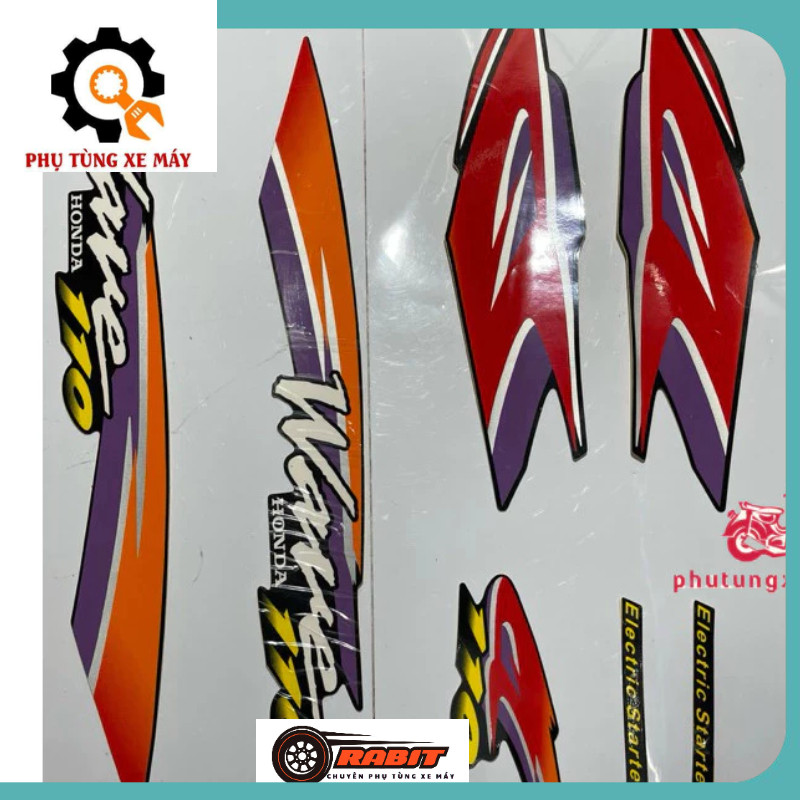 PT86_ Bộ tem wave thái 110 đời 99, hàng cao cấp 3 lớp, màu đỏ tím dán cho xe màu xanh nhớt |