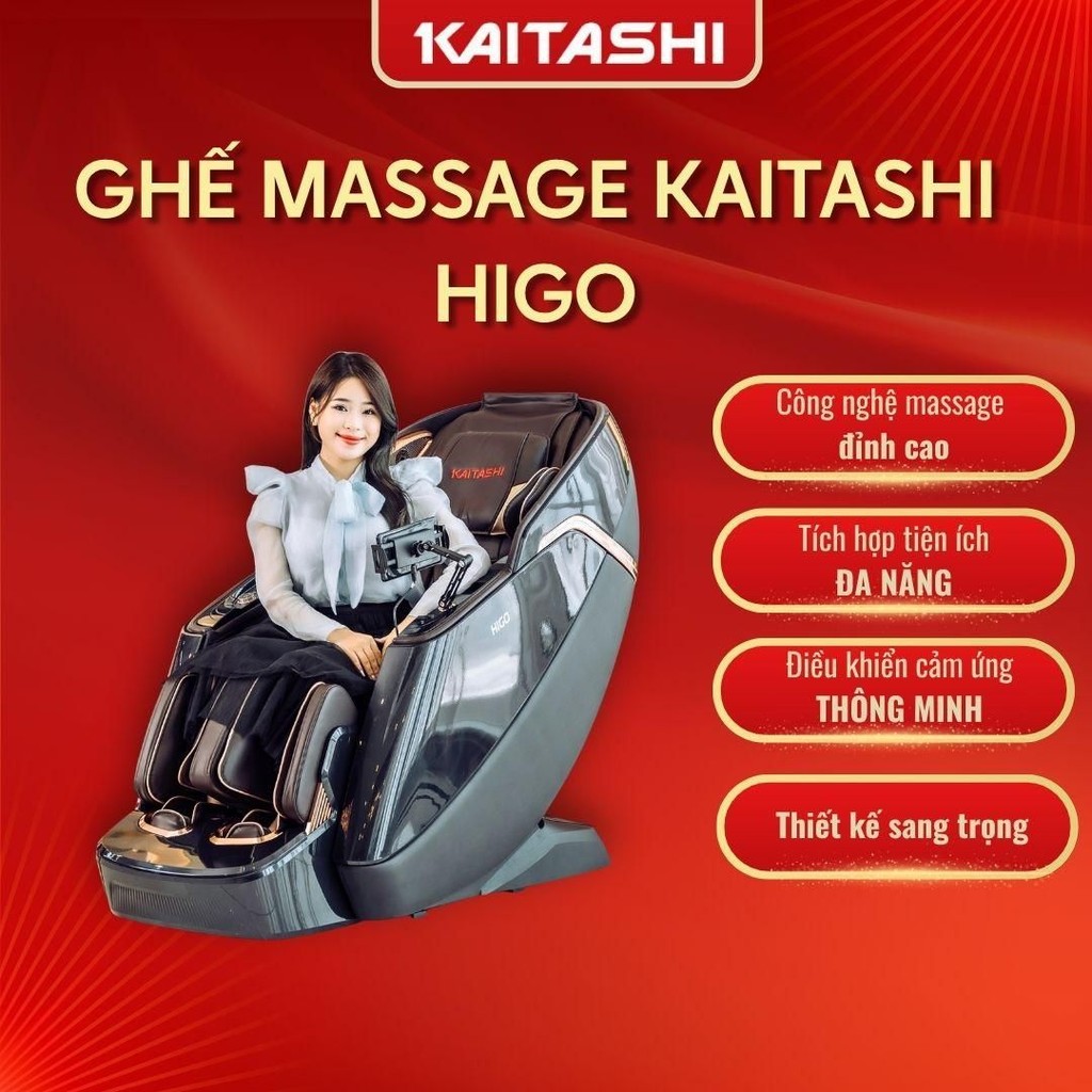 GHẾ MASSAGE KAITASHI HIGO - Tích hợp tiện ích ĐA NĂNG, Điều khiển cảm ứng THÔNG MINH