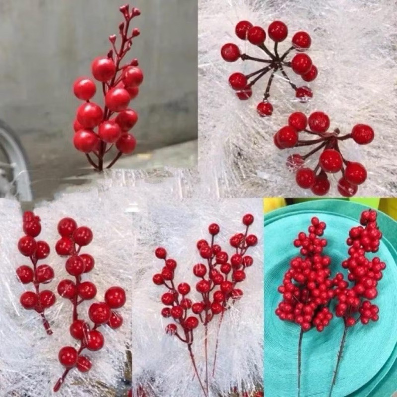 set 10 Cành quả đỏ,nhánh đào đông trang trí NOEL,oản, vòng nguyệt quế,làm cành đào đông - HN3