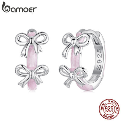 Bamoer Bạc 925 Bông Tai Hai Lớp Màu Hồng Nơ Nghệ Thuật Thiết Kế Trang Sức Thời Trang Nữ Quà Tặng