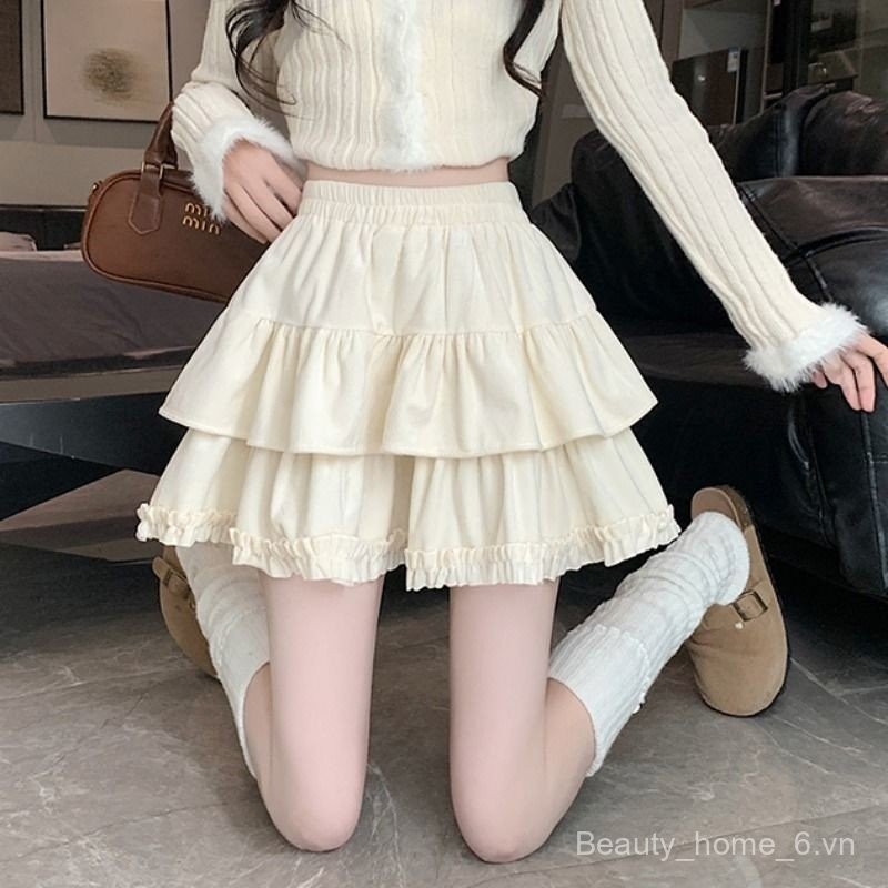 Váy bánh ngắn ba tầng diềm xếp nếp Thắt lưng co giãn Có lót, vải dù váy ngắn cao cấp dễ thương phù hợp với dáng người nhỏ nhắn | BigBuy360 - bigbuy360.vn
