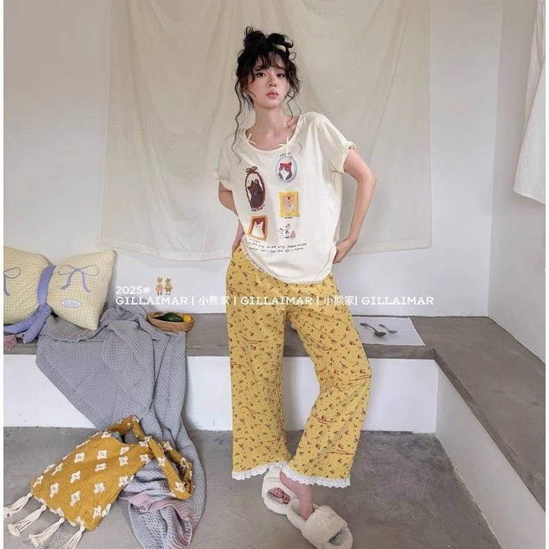 6.2 Kích Thước Lớn Ren Hoa Bộ Đồ Ngủ Nữ Hoạt Hình Dễ Thương Loungewear Nữ
