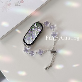 Dây đeo hạt pha lê cho Xiaomi Mi Band 10 9 8 Active 7 Pro 6 5 4 3 Dây đeo cổ tay sang trọng Long lanh Clover Vòng đeo tay không có đồng hồ