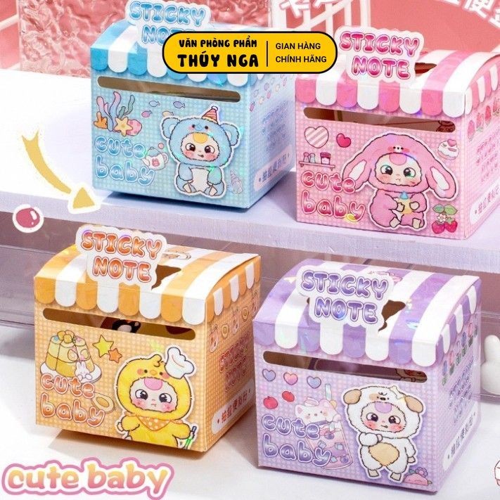 Hộp 48 Tờ Giấy Ghi Chú Capybara - Baby Three - Sticky Note Dán Được - Dán Nhãn Vở, Sticky note