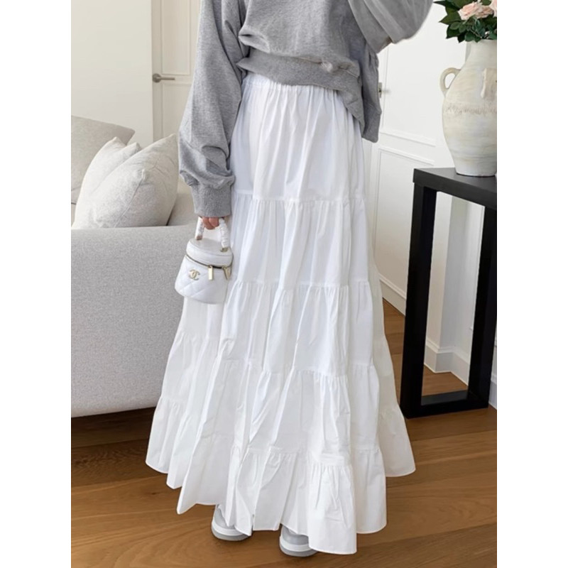 Chân Váy Dài Qua Gối Xếp Ly chất liệu voan tơ 3 tầng Thiết Kế 2 Lớp