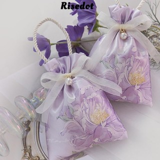 Túi dây rút kẹo RISEDOT, Túi quà cưới in hoa màu trơn, Túi đựng đồ trang trí nơ vải thanh lịch