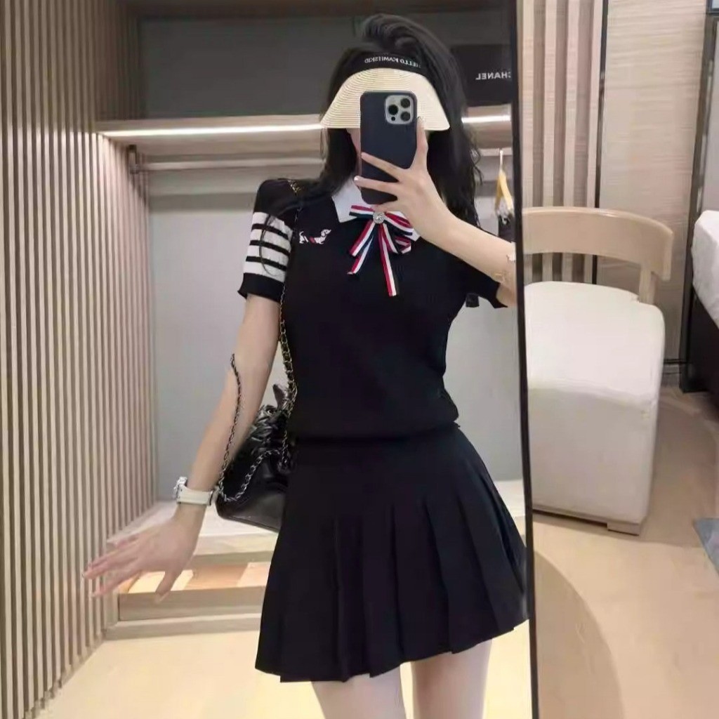 Meet-Adm Áo Thun Dệt Kim Tay Ngắn Cho Nữ Áo Thun Cổ Polo Thời Trang Mùa Hè Mới Đa Năng | BigBuy360 - bigbuy360.vn