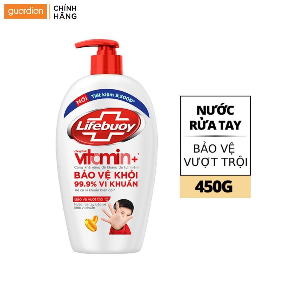 Nước Rửa Tay Bảo Vệ Vượt Trội Lifebuoy Vitamin 10 Chai 450g