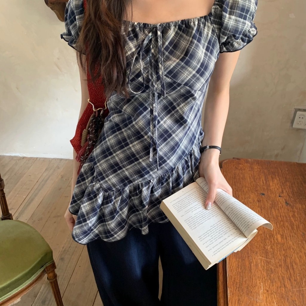 Áo Nữ Sơ Mi Ôm Dáng Họa Tiết Ô Vuông - Vú Thẳng Lớp Tơ Sen, Dáng Không Đều Thời Trang, Phù Hợp Hẹn Hò & Ngày Thường UG208 Umode | BigBuy360 - bigbuy360.vn