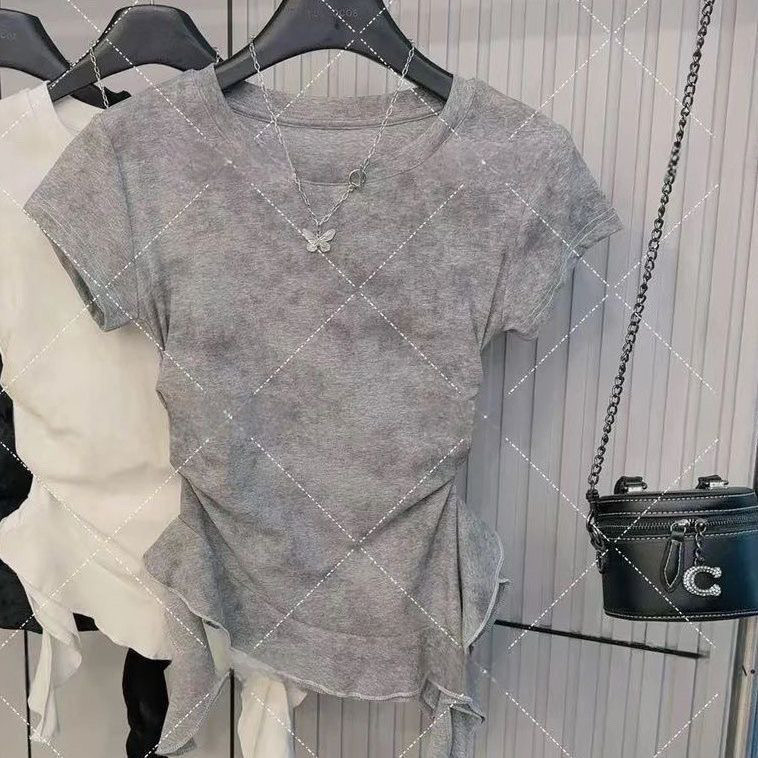 Áo thun nữ dáng ôm thời trang – Thiết kế lệch tà buộc eo, tay ngắn chất thun cotton mặc hàng ngày | BigBuy360 - bigbuy360.vn