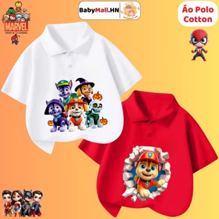 Áo Polo xẻ tà hình Chú Chó Cứu Hộ cho bé trai BABYMALL áo thun có cổ chất cotton mát co dãn 4 chiều