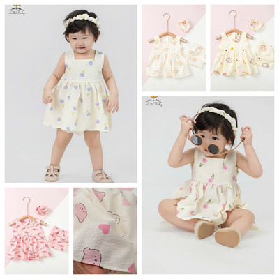 Bộ cotton trẻ em - bé gái G003 sơ sinh bé gái LITIBABY vải đũi mềm size 6 đến 36 tháng