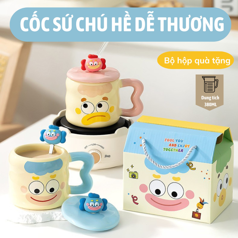 Ly sứ Joful Home 400ml có nắp hình chú hề, thiết kế ngộ nghĩnh, hộp quà lịch sự