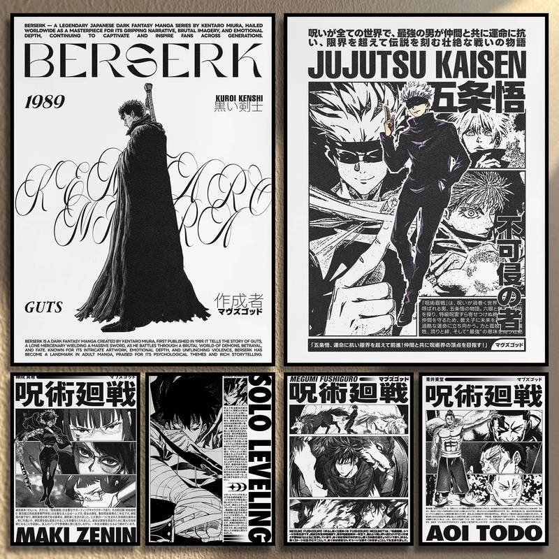 Anime tranh tường tranh anime đen trắng phong cách truyện tranh canvas poster thích hợp cho quán bar