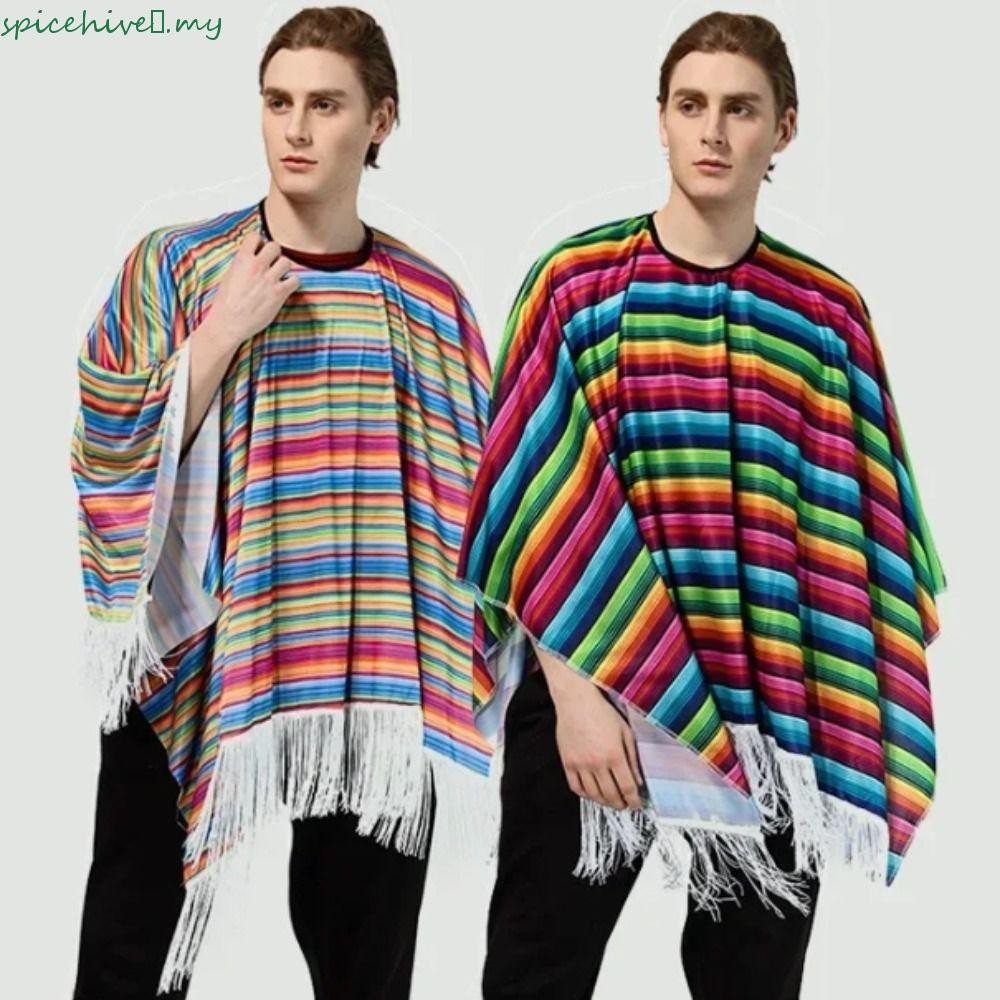 MỰC​ Trang Phục Mexico, Áo Choàng Dân Tộc Sọc Cầu Vồng Phong Cách Mexico Áo Choàng, Lễ Hội Cosplay T