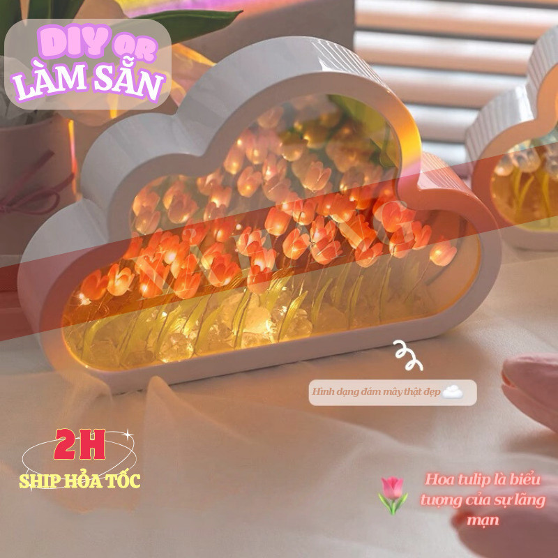 Đèn ngủ Tulip hình Đám Mây Tráng Gương Handmade Trang Trí Phòng Ngủ phòng khách  Quà tặng ý nghĩa