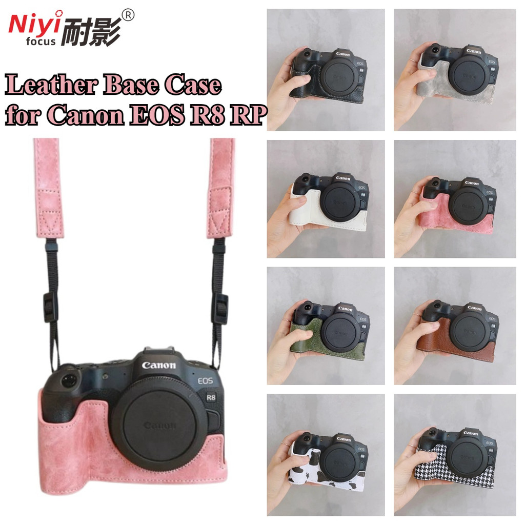 Bao Da PU Đế Cho Canon EOS R8 RP Nửa Camera Bảo Vệ Gắn Cho RP Túi Bảo Quản Nắp Đáy Pin Mở