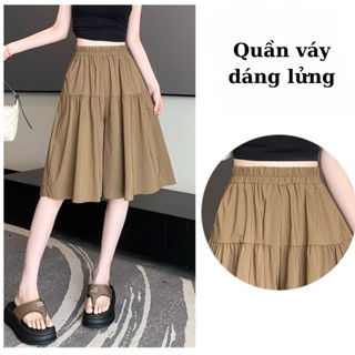 Quần giả váy nữ big size lửng  ống rộng xếp ly ngang gối cạp chun mẫu mới 2024 chất mềm mát QS81- Lung
