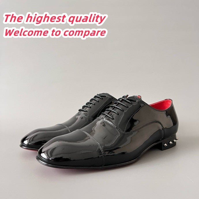 CL-Inspired Men's Luxury Loafers - Gunmetal Studs & High-Gloss Patent Leather Dress-Casual Shoes 638